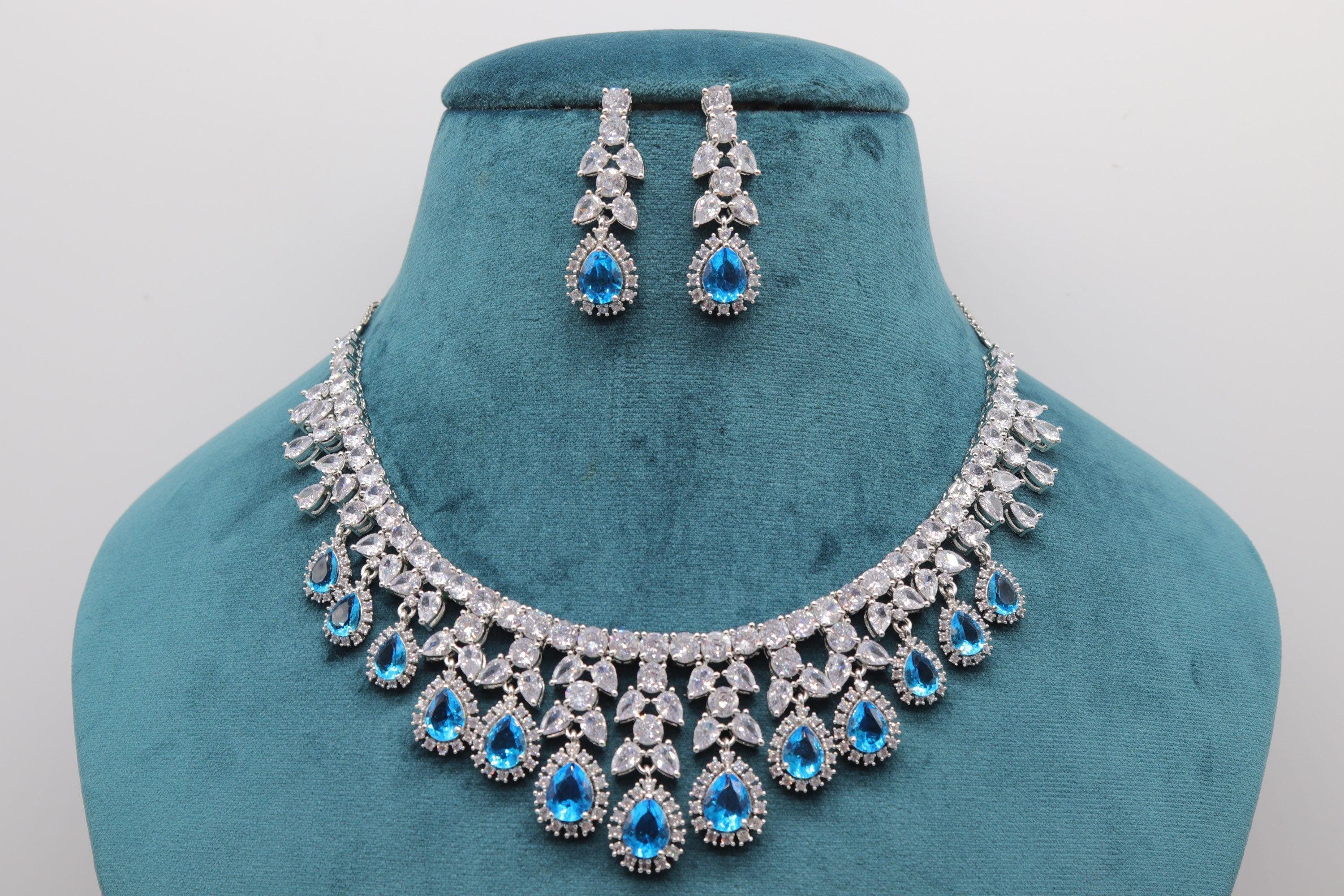 May Turquoise Diamond Necklace / Statement Jewelry/ Statement Necklace/ Elegant Jewelry/ Unique Jewelry/ Indian Jewelry/ CZ choker Necklace
