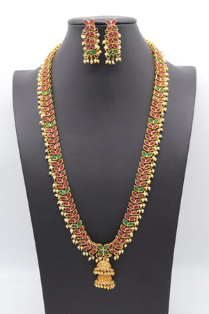 24 Inch Long Emerald- Ruby Necklace / Emerald Mala/ Haram Necklace/ Long gold necklace/ Beaded chain/ Indian Jewelry/ Indian Necklace/ South