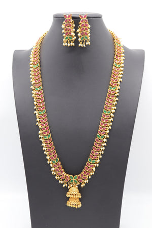 24 Inch Long Emerald- Ruby Necklace / Emerald Mala/ Haram Necklace/ Long gold necklace/ Beaded chain/ Indian Jewelry/ Indian Necklace/ South