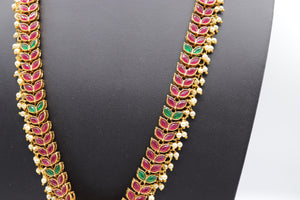 24 Inch Long Emerald- Ruby Necklace / Emerald Mala/ Haram Necklace/ Long gold necklace/ Beaded chain/ Indian Jewelry/ Indian Necklace/ South