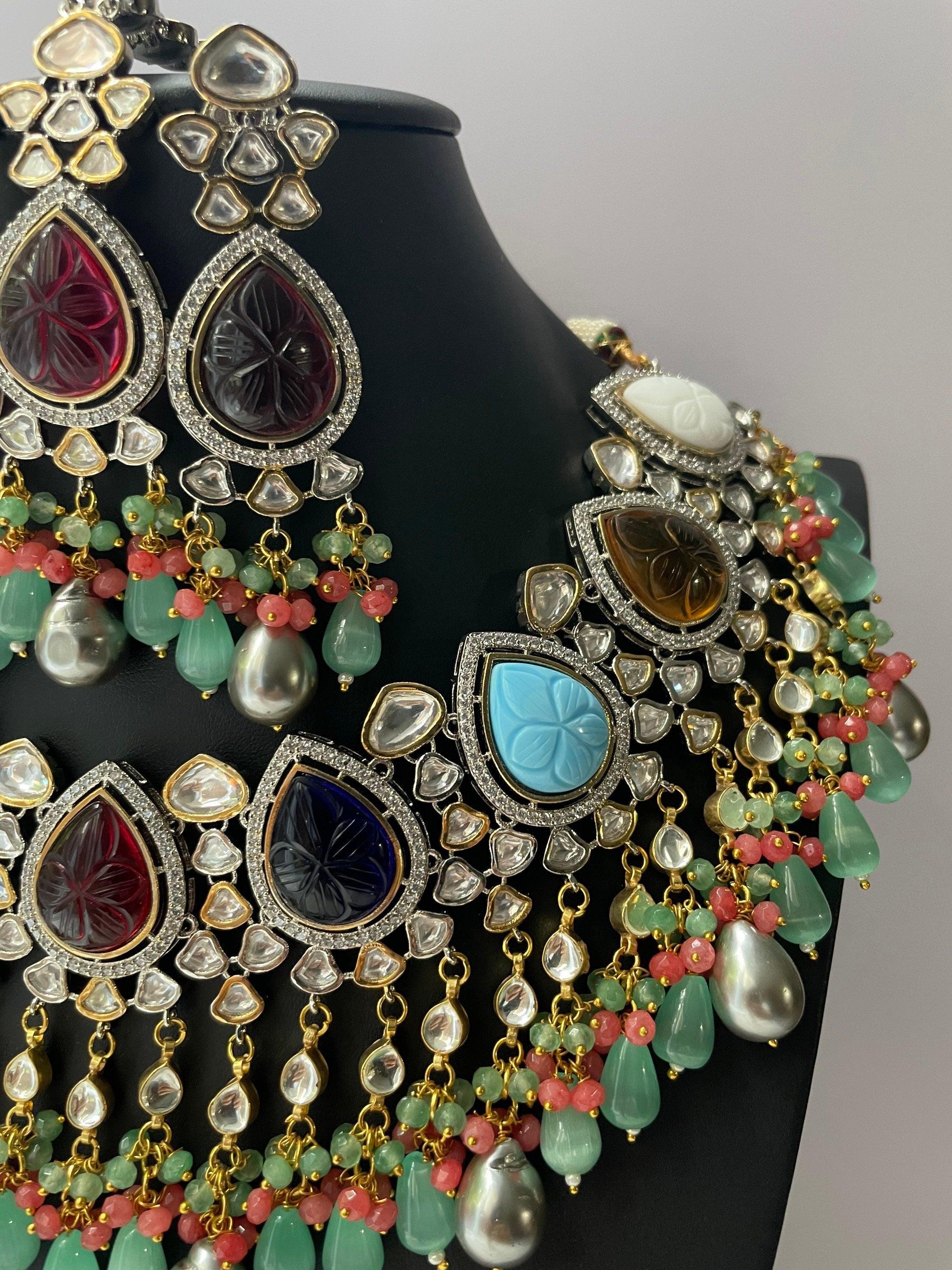 Navratan Kundan Necklace/ Indian Jewelry/ Pacchi Kundan Necklace/ Sabyasachi Necklace/ Bollywood Jewelry/ Indian Necklace/Indian Wedding