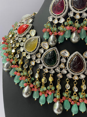 Navratan Kundan Necklace/ Indian Jewelry/ Pacchi Kundan Necklace/ Sabyasachi Necklace/ Bollywood Jewelry/ Indian Necklace/Indian Wedding