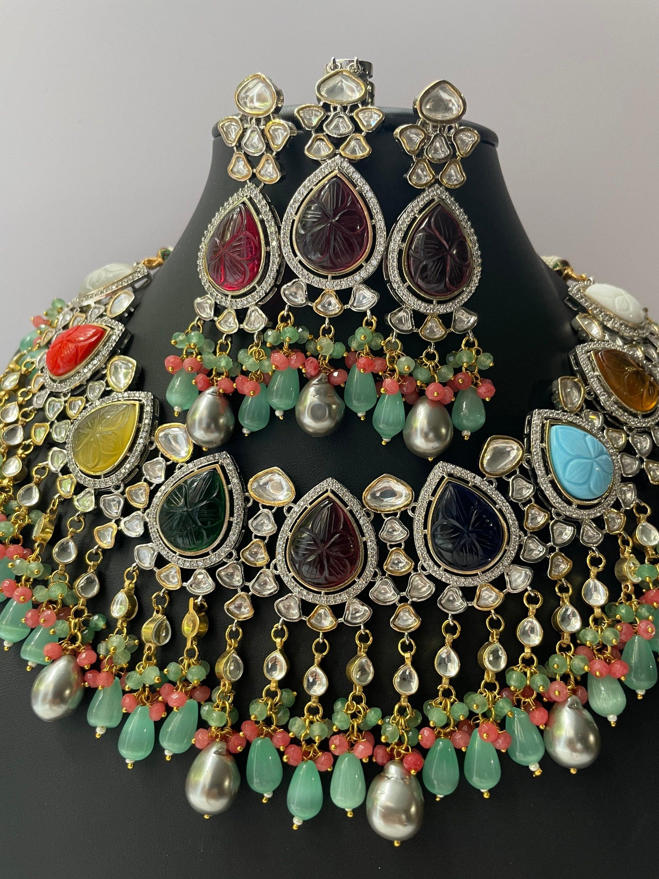 Navratan Kundan Necklace/ Indian Jewelry/ Pacchi Kundan Necklace/ Sabyasachi Necklace/ Bollywood Jewelry/ Indian Necklace/Indian Wedding