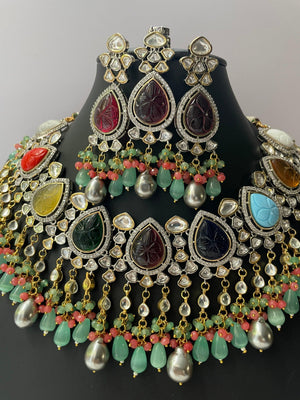 Navratan Kundan Necklace/ Indian Jewelry/ Pacchi Kundan Necklace/ Sabyasachi Necklace/ Bollywood Jewelry/ Indian Necklace/Indian Wedding