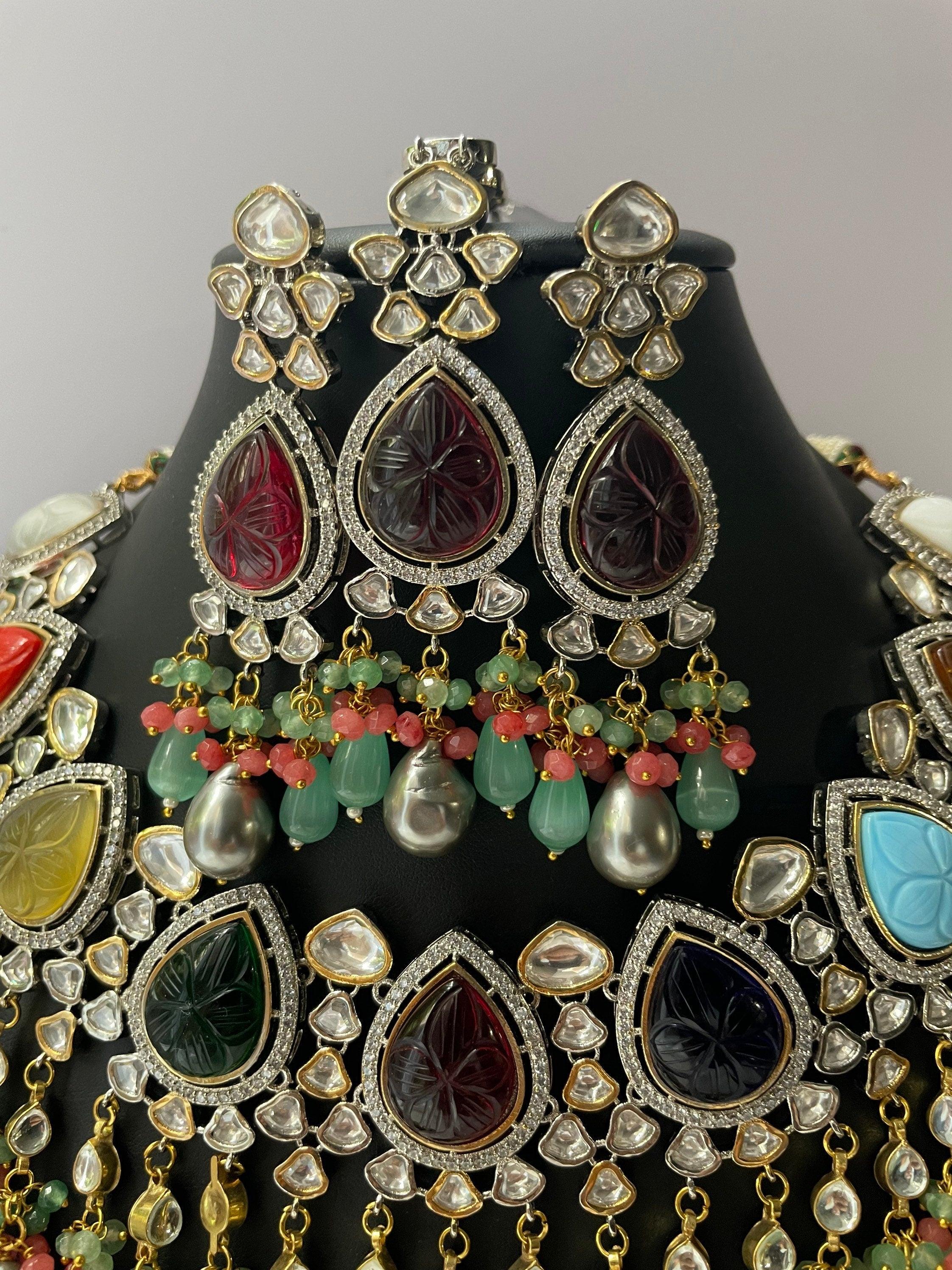 Navratan Kundan Necklace/ Indian Jewelry/ Pacchi Kundan Necklace/ Sabyasachi Necklace/ Bollywood Jewelry/ Indian Necklace/Indian Wedding