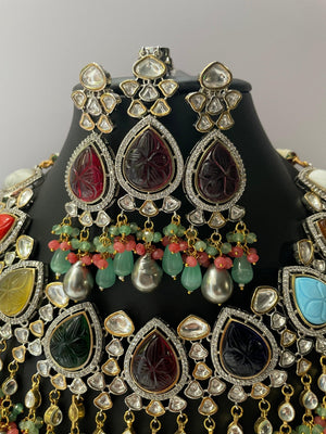 Navratan Kundan Necklace/ Indian Jewelry/ Pacchi Kundan Necklace/ Sabyasachi Necklace/ Bollywood Jewelry/ Indian Necklace/Indian Wedding