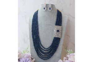Navy Blue Victorian Long Necklace| Indian Long Necklace | Pakistani Jewelry | Kundan Long Necklace | Indian Jewelry
