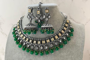 Fine Kundan Dual Tone Emerald Polki Necklace Set | Indian Jewelry | Indian Necklace | Kundan Necklace | Bollywood Jewelry | Polki Necklace