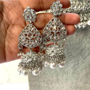 Silver Polki Choker Necklace Silver Necklace Punjabi Jewelry Pakistani Necklace Silver Indian Jewelry Silver Polki Necklace Set Bollywood