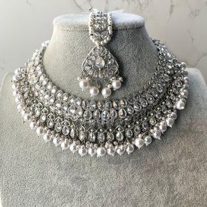 Silver Polki Choker Necklace Silver Necklace Punjabi Jewelry Pakistani Necklace Silver Indian Jewelry Silver Polki Necklace Set Bollywood