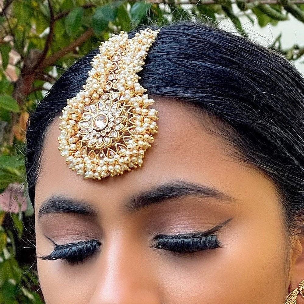 Pre Order Polki Pearl Maang tikka/ Indian Forehead Jewelry/ Tikka/ Indian Jewelry/ Indian Wedding Jewelry/ Pakistani Jewelry