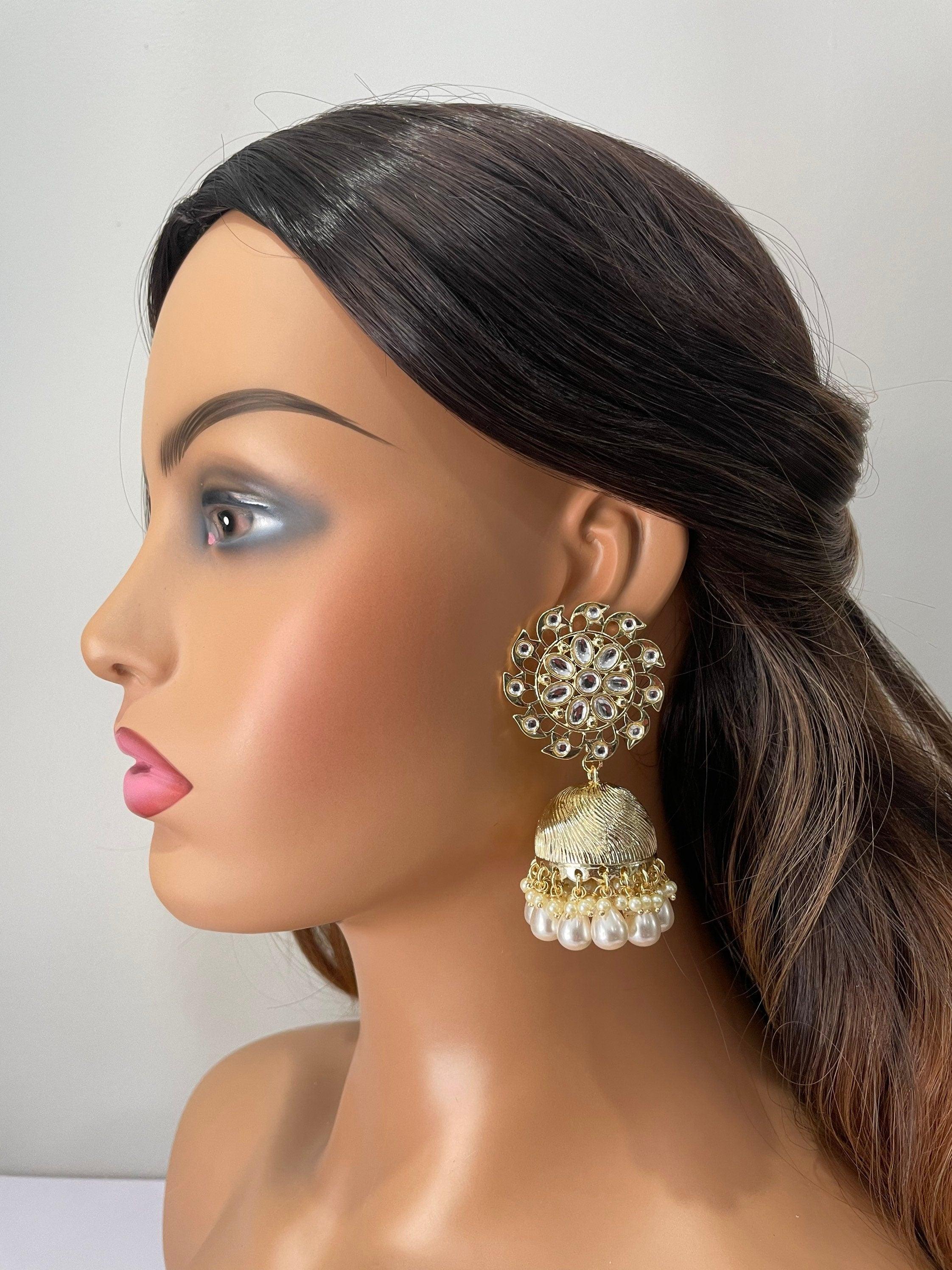 Gold Jhumkas/ Indian Jewelry/ Indian Earrings/ India wedding Jewelry/ Bollywood Jewelry/ Meenakari Jhumka/ Pakistani Jewelry