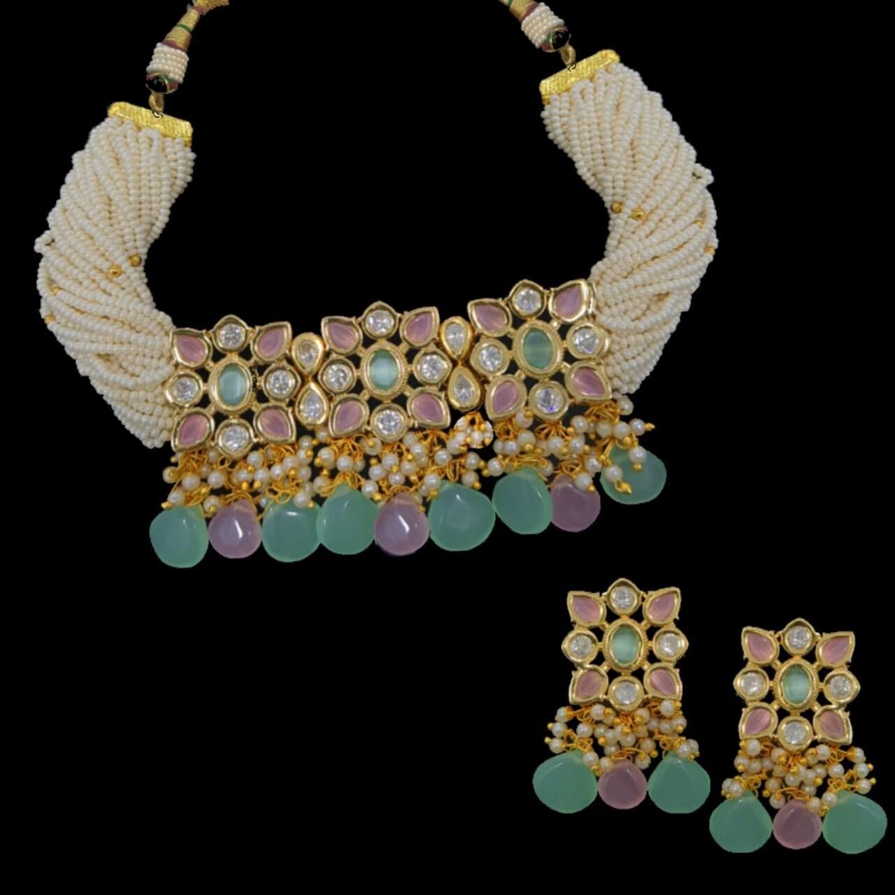 Mint Pink Kundan Choker / Indian Choker Necklace/ Pakistani jewelry/ Indian jewelry / Indkan Necklace Set / Kundan Necklace