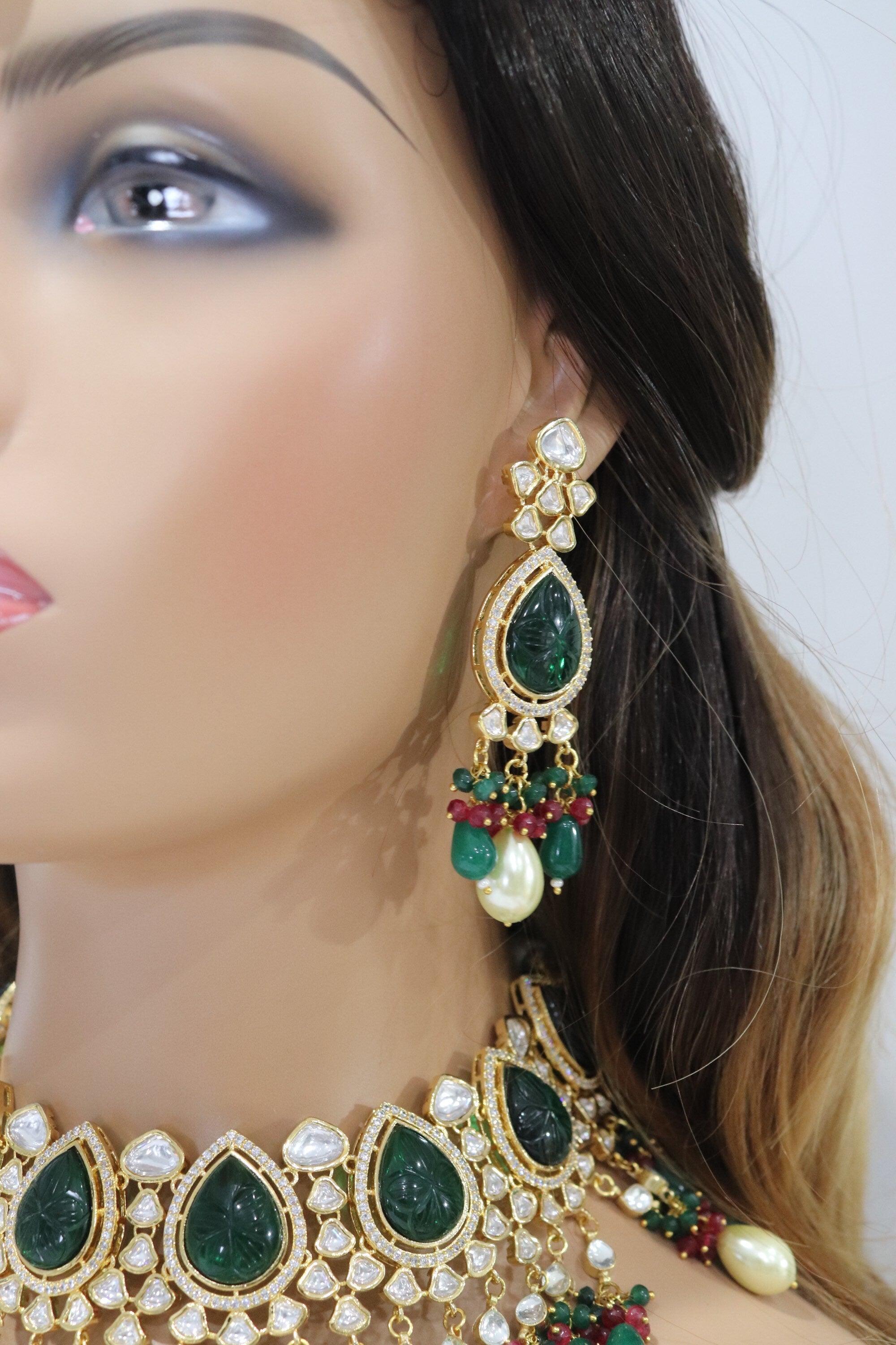 Emerald Gold Kundan Necklace/ Indian Jewelry/ Kundan Choker Necklace/ Necklace/ Bollywood Jewelry/ Indian Necklace/Indian Weddin