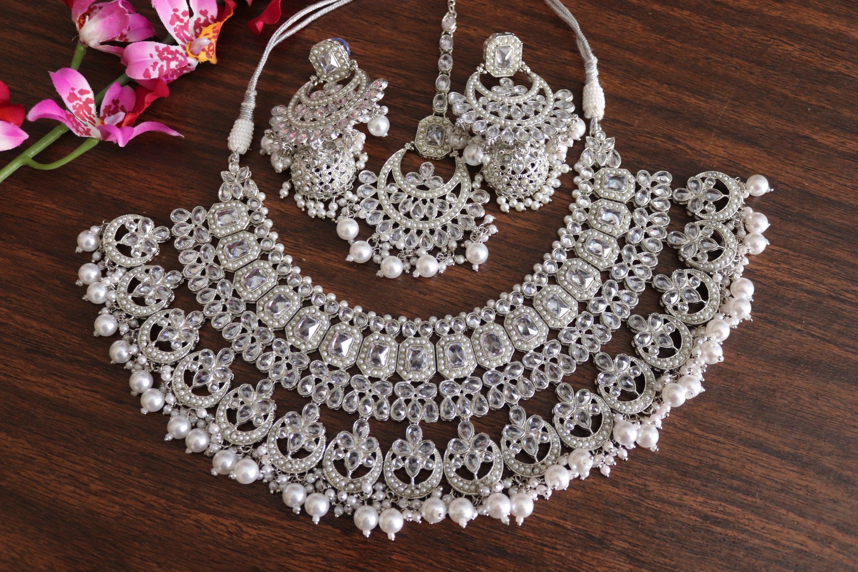 Silver Polki Necklace / Silver Choker/ Indian Choker Necklace/ Pakistani jewelry/ Indian jewelry/ Indian necklace/ Pakistani Choker