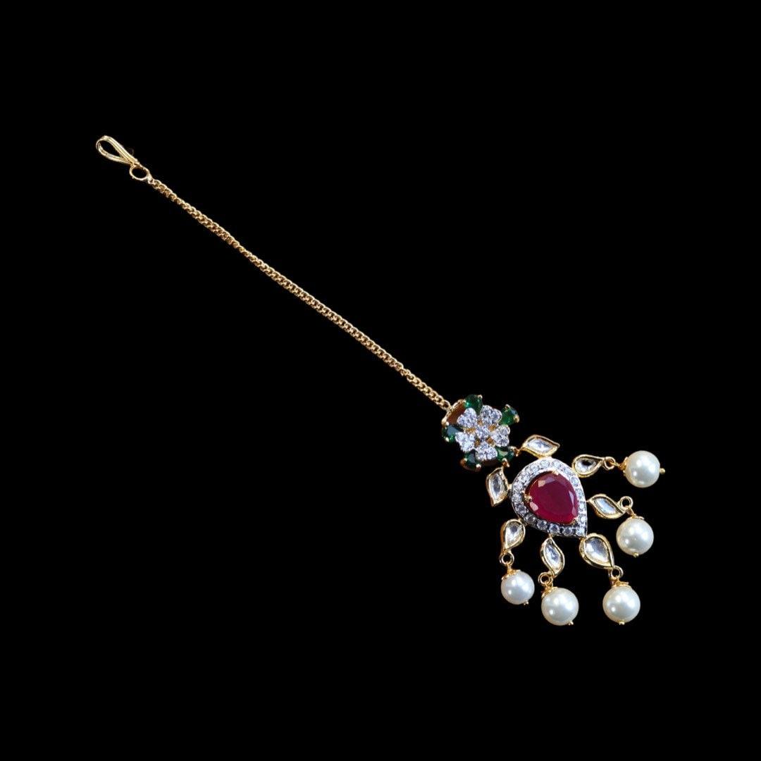 Ruby Kundan Onyx Tikka | Maangtikka | Indian Jewelry | Pakistani Jewelry | Indian Forehead Jewelry | Tikka | Punjabi Jewelry | Bollywood
