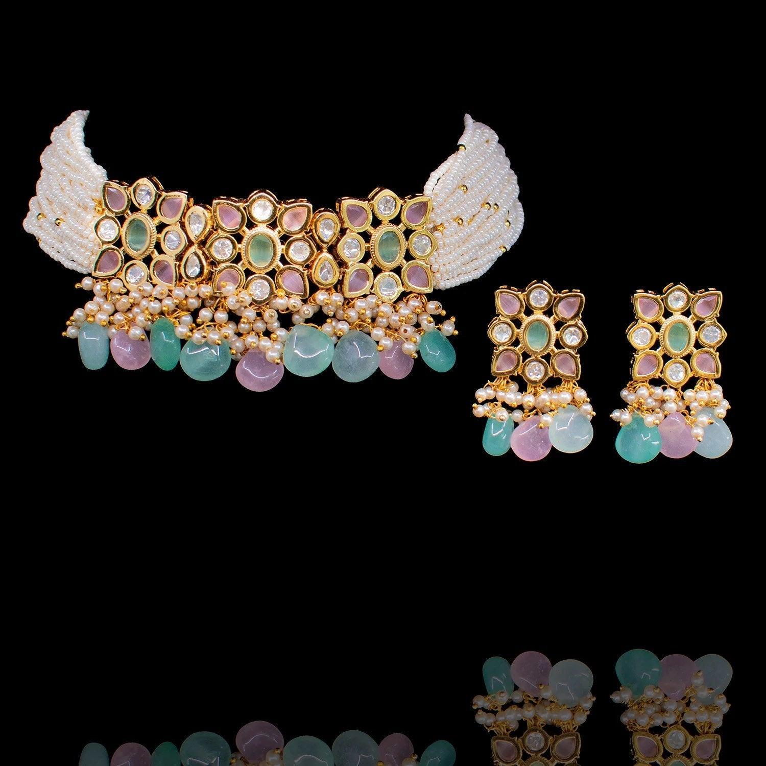 Mint Pink Kundan Choker / Indian Choker Necklace/ Pakistani jewelry/ Indian jewelry / Indkan Necklace Set / Kundan Necklace
