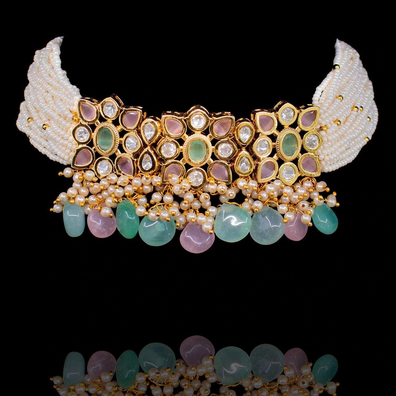 Mint Pink Kundan Choker / Indian Choker Necklace/ Pakistani jewelry/ Indian jewelry / Indkan Necklace Set / Kundan Necklace