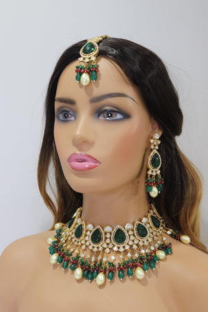 Emerald Gold Kundan Necklace/ Indian Jewelry/ Kundan Choker Necklace/ Necklace/ Bollywood Jewelry/ Indian Necklace/Indian Weddin