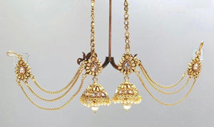 Antique Gold Bahubali earrings/ Indian jewelry/ Bollywood Jewelry/ Jhumkas/ Indian Earrings/ Devsena Earrings/ Sahare/ dangling