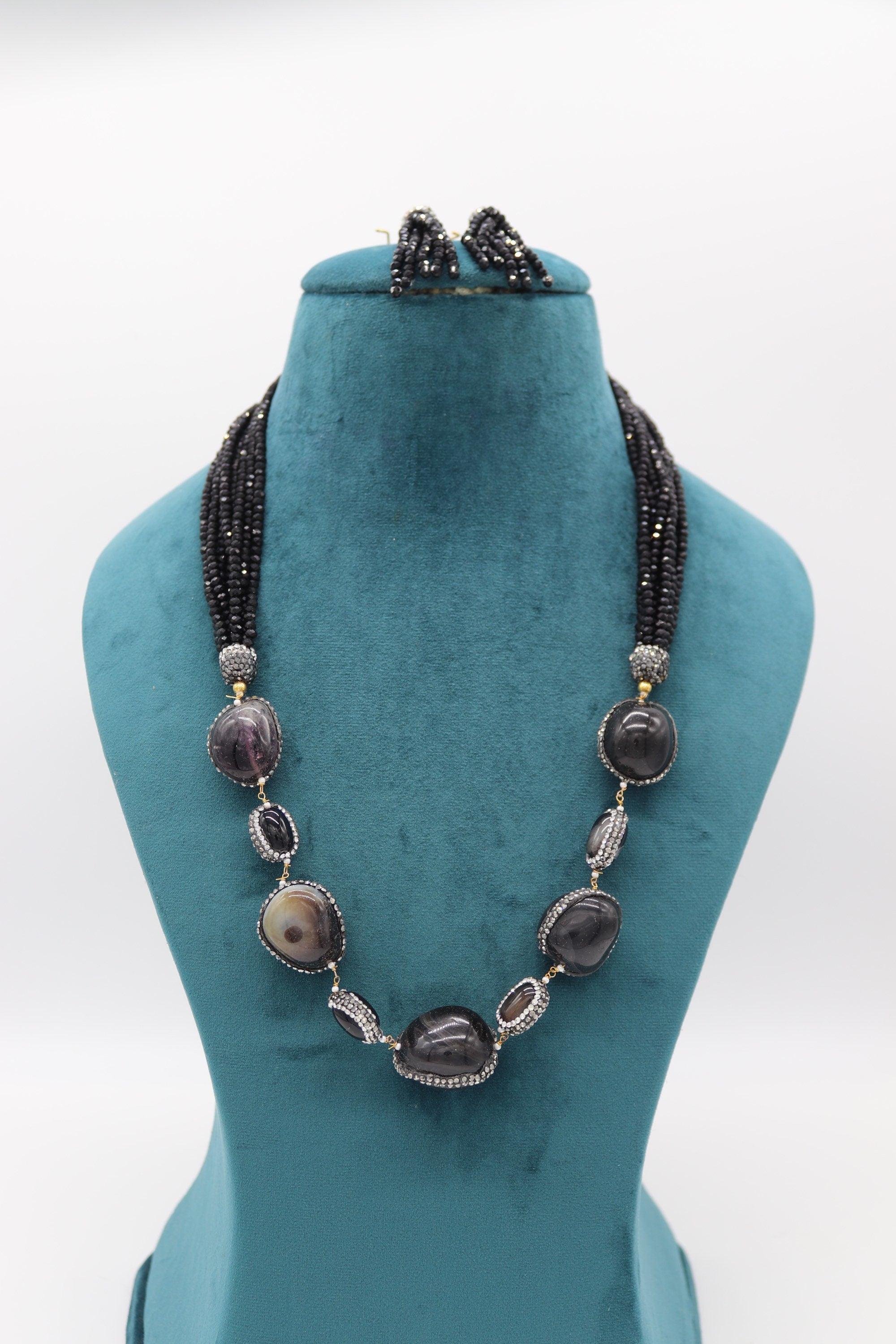 Black Long Necklace/ Indian Long Necklace / Indian Jewelry/ Indian Necklace/ / Pakistani Jewelry / Mala Necklace/ Beaded Necklace