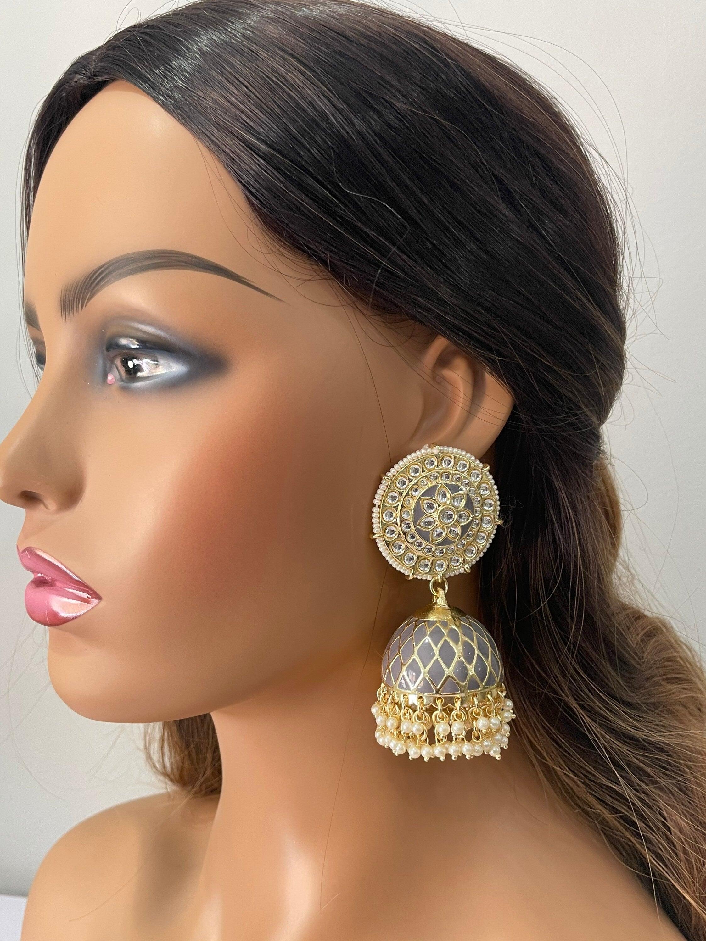 Big Gray Jhumkas / Indian Jewelry/ Punjabi Jewelry/ Bollywood Jewelry / Jhumkas /Pakistani Jewelry