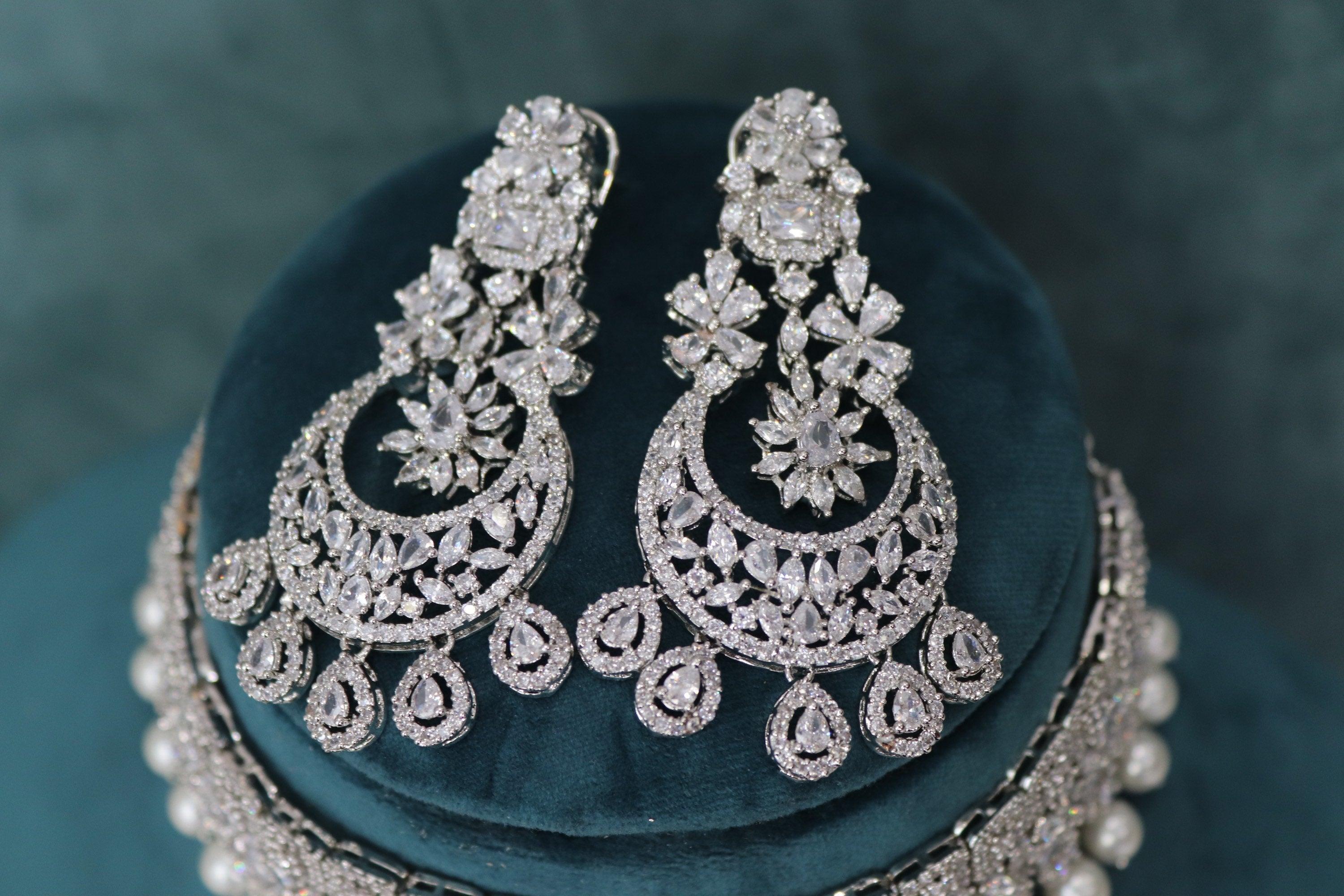 Feb Diamond Choker Necklace with Earring/ Indian jewelry/ Crystal Choker/ Indian Choker/ Pakistani jewelry/ Bollywood jewelry/Wedding