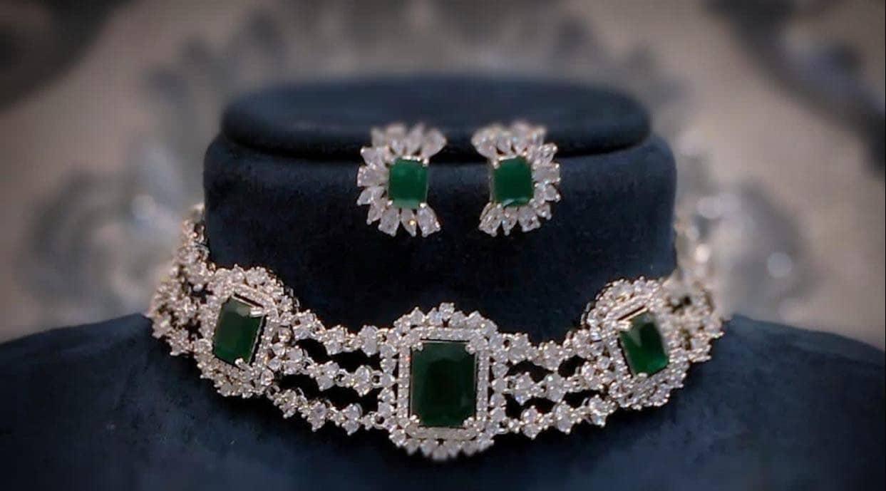 Emerald Diamond CZ Choker | Indian Jewelry | Necklace | Indian Choker | CZ Choker | Crystal Choker | Pakistani Jewelry | Green