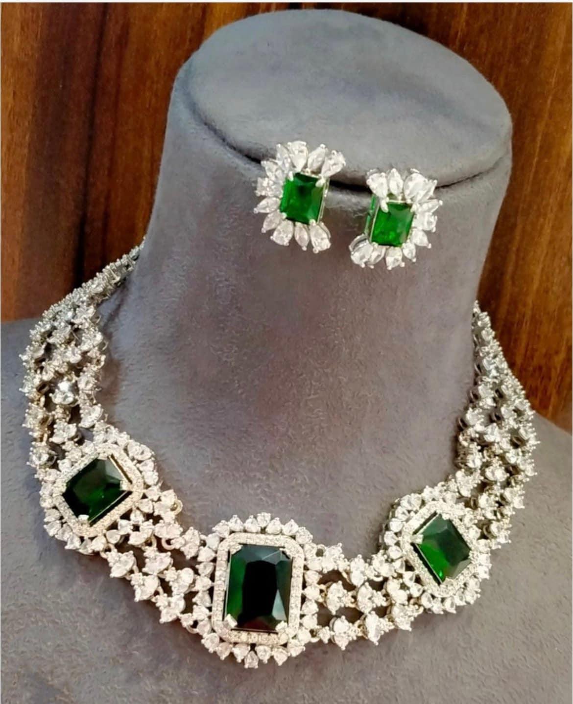 Emerald Diamond CZ Choker | Indian Jewelry | Necklace | Indian Choker | CZ Choker | Crystal Choker | Pakistani Jewelry | Green