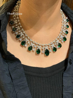 Emerald Cubic Zirconium Necklace/Indian Necklace/ Indian Jewelry/ American Diamond Necklace/ Wedding Necklace/ Diamond Necklace/