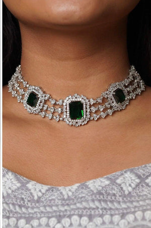 Emerald Diamond CZ Choker | Indian Jewelry | Necklace | Indian Choker | CZ Choker | Crystal Choker | Pakistani Jewelry | Green