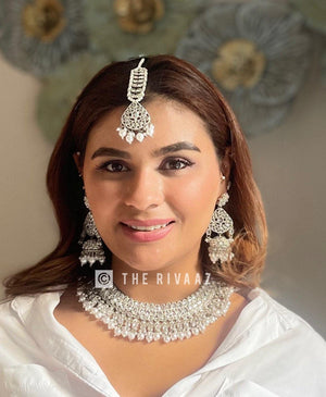 Silver Polki Choker Necklace Silver Necklace Punjabi Jewelry Pakistani Necklace Silver Indian Jewelry Silver Polki Necklace Set Bollywood