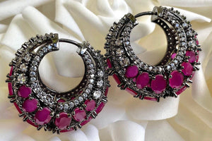 Pre Order Ruby Diamond hoops / Indian Earring / Indian Jewelry/ Pakistani Jewelry/ Hazoorilal/ American Diamond/ Cubic Zirconia