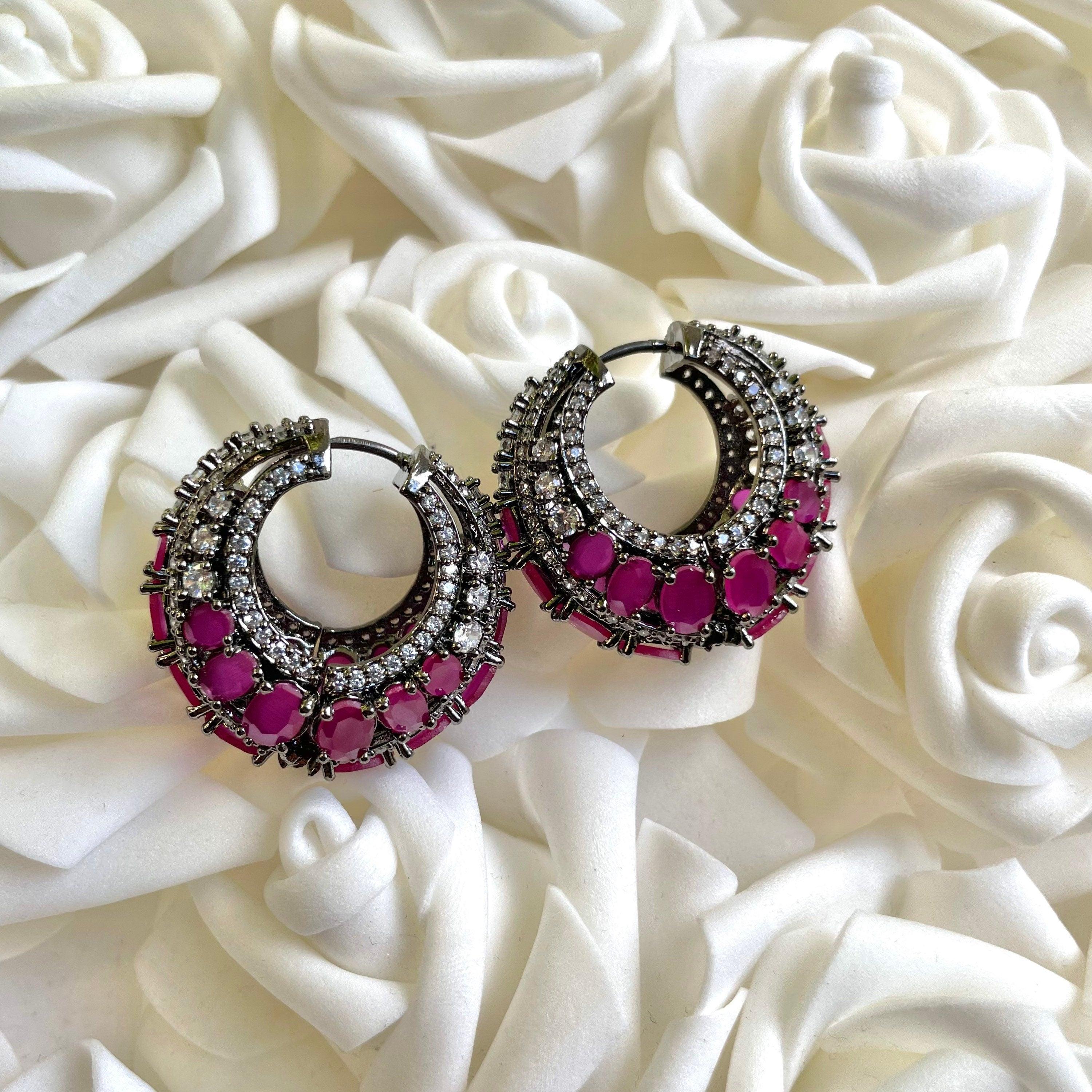 Pre Order Ruby Diamond hoops / Indian Earring / Indian Jewelry/ Pakistani Jewelry/ Hazoorilal/ American Diamond/ Cubic Zirconia