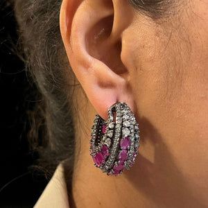 Pre Order Ruby Diamond hoops / Indian Earring / Indian Jewelry/ Pakistani Jewelry/ Hazoorilal/ American Diamond/ Cubic Zirconia