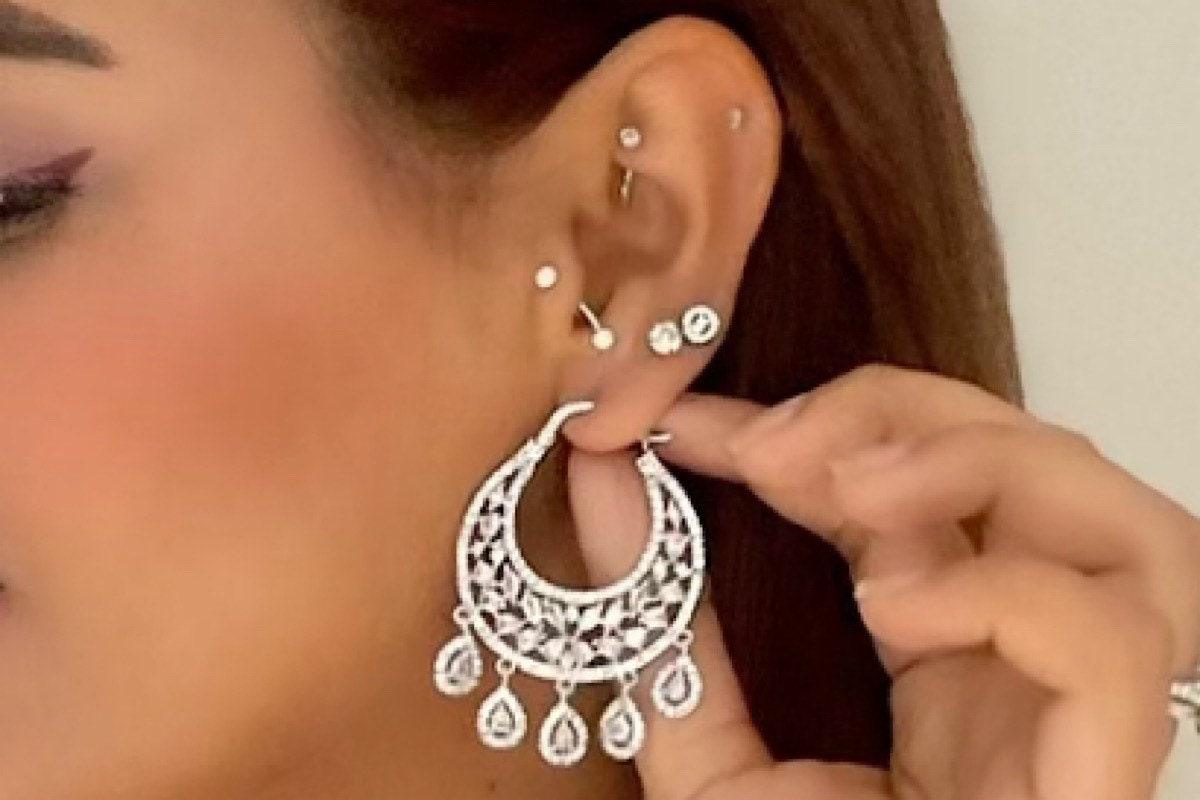 Diamond Chaandbalis/ CZ Chaandbali/ Zirconia Earrings/ Indian Earrings/ Pakistani Jewelry / Bollywood Jewelry/