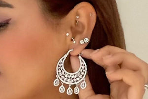 Diamond Chaandbalis/ CZ Chaandbali/ Zirconia Earrings/ Indian Earrings/ Pakistani Jewelry / Bollywood Jewelry/