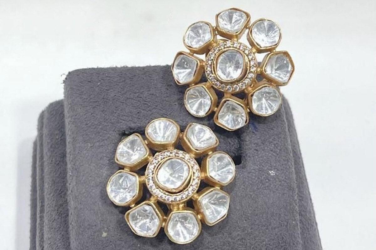 Moissanite Polki Studs / Kundan Polki Earrings/ Indian Jewelry/ Indian Earrings/ Bollywood Jewelry/ Pakistani Jewelry/ Studs