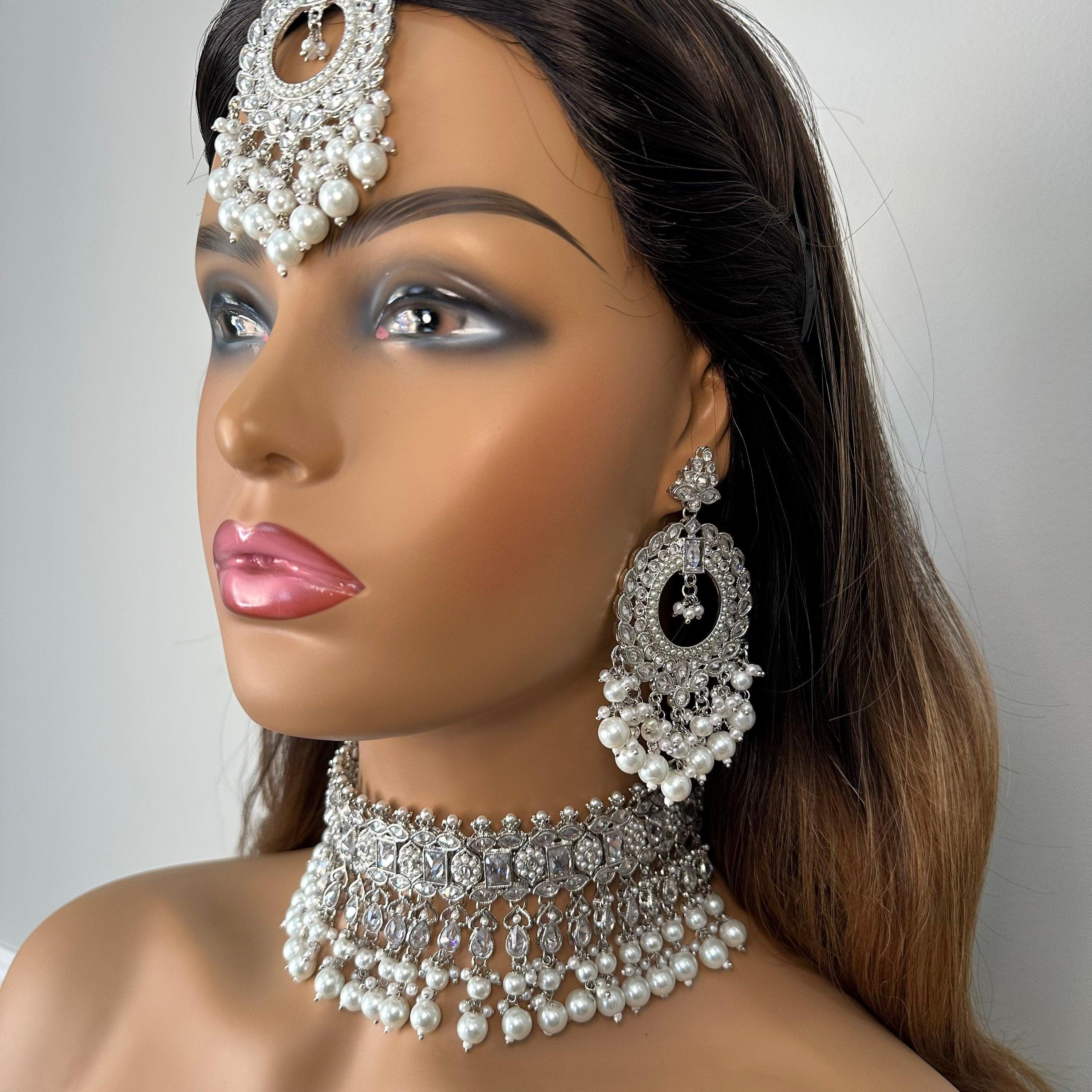 Silver Polki Choker • Pakistani Jewelry • Indian Choker • Indian Necklace • Polki Jewelry • Pakistani Necklace • Kundan Necklace • Silver