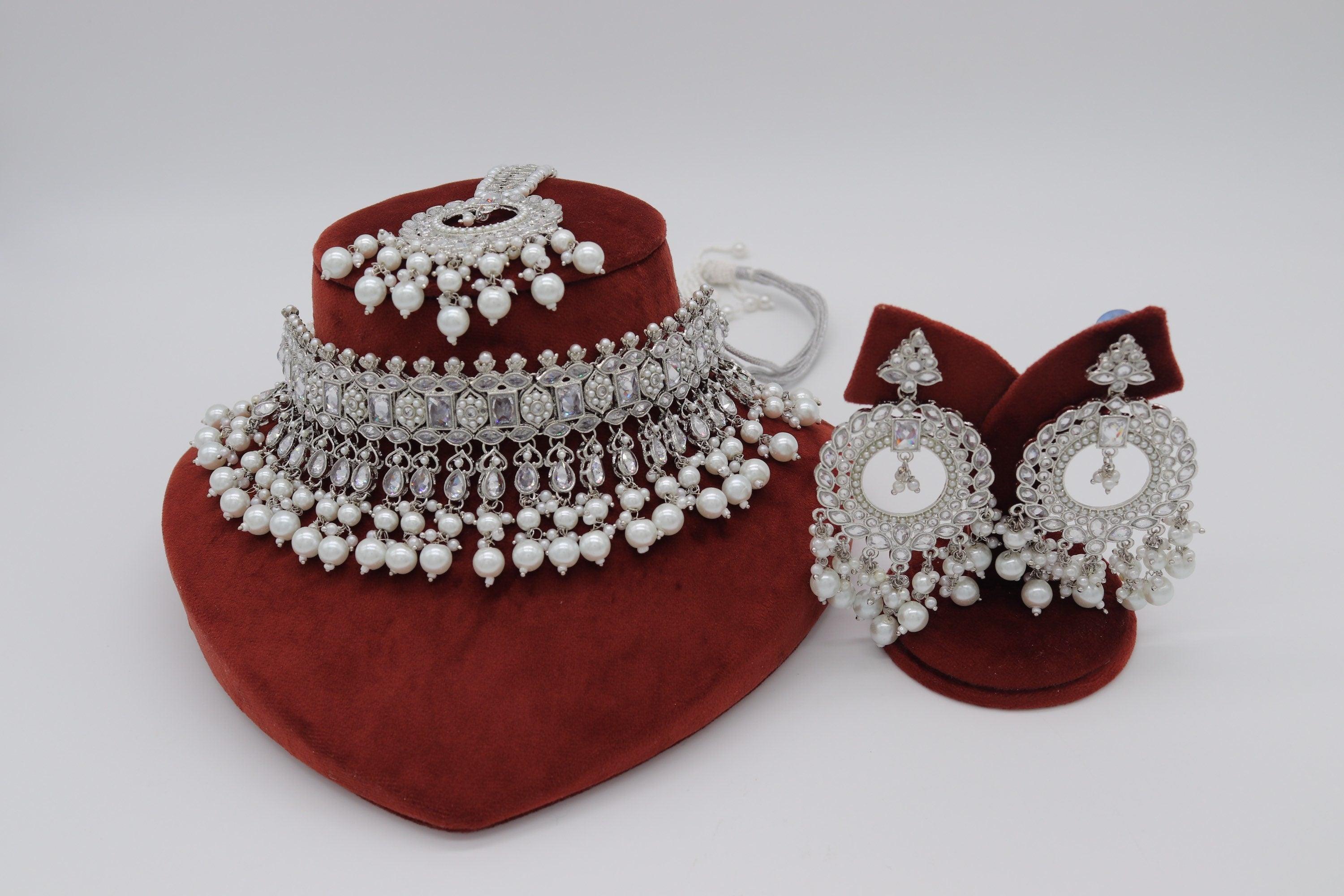Silver Polki Choker • Pakistani Jewelry • Indian Choker • Indian Necklace • Polki Jewelry • Pakistani Necklace • Kundan Necklace • Silver