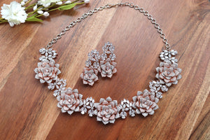 CZ Rose Necklace | Indian Jewelry | Pakistani Jewelry Indian CZ Necklace | Indian Necklace Punjabi Jewelry | Statement Necklace