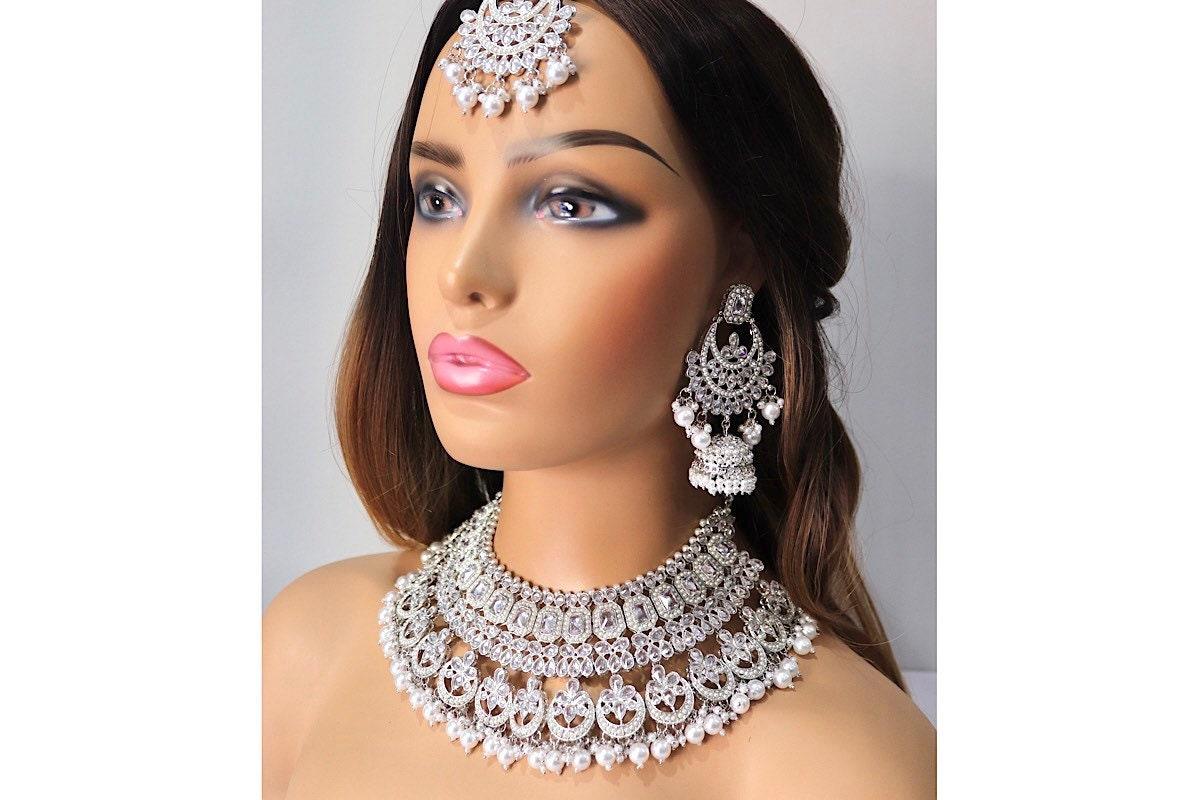 Silver Polki Necklace / Silver Choker/ Indian Choker Necklace/ Pakistani jewelry/ Indian jewelry/ Indian necklace/ Pakistani Choker