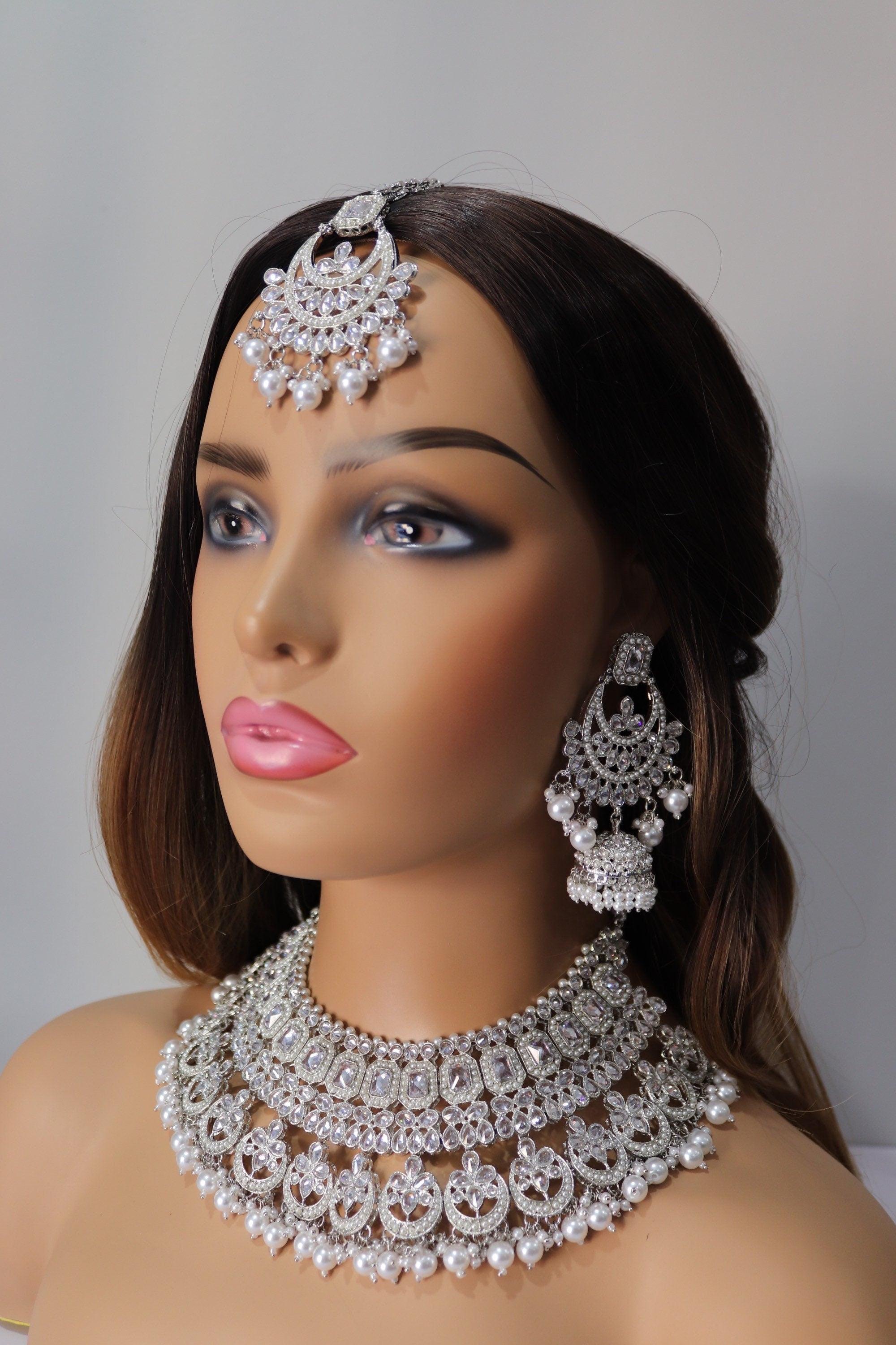 Silver Polki Necklace / Silver Choker/ Indian Choker Necklace/ Pakistani jewelry/ Indian jewelry/ Indian necklace/ Pakistani Choker