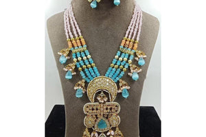 Aqua Pink Fine Kundan Long Kundan Necklace | Indian Jewelry | Pakistani Jewelry | Indian Jewelry Set / Long Necklace Set