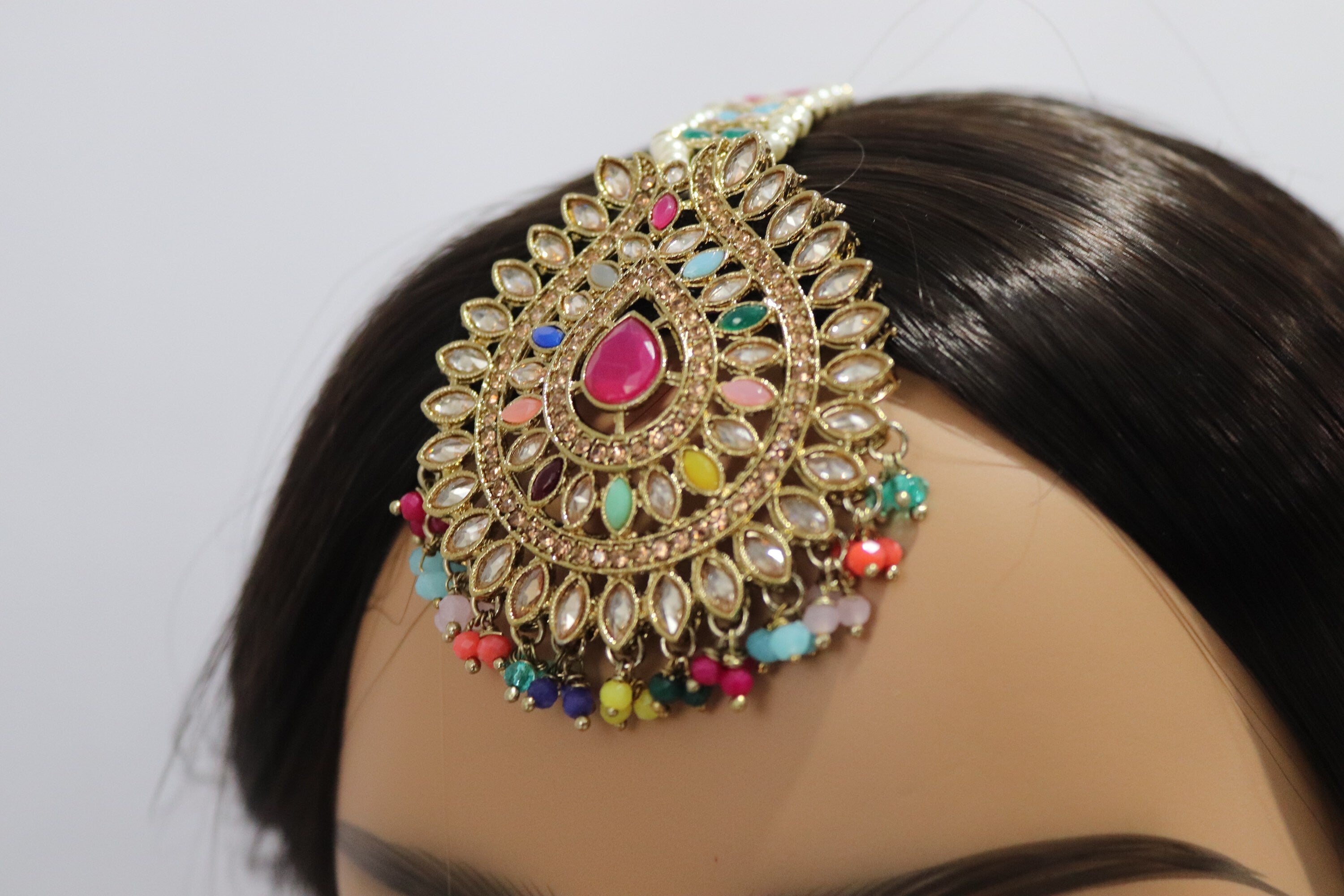Sold Out Navratan Bahubali Earrings Tikka Indian Jewelry Polki Earrings Pakistani Jewelry Punjabi Earrings Punjabi Jewelry Earchain Earrings