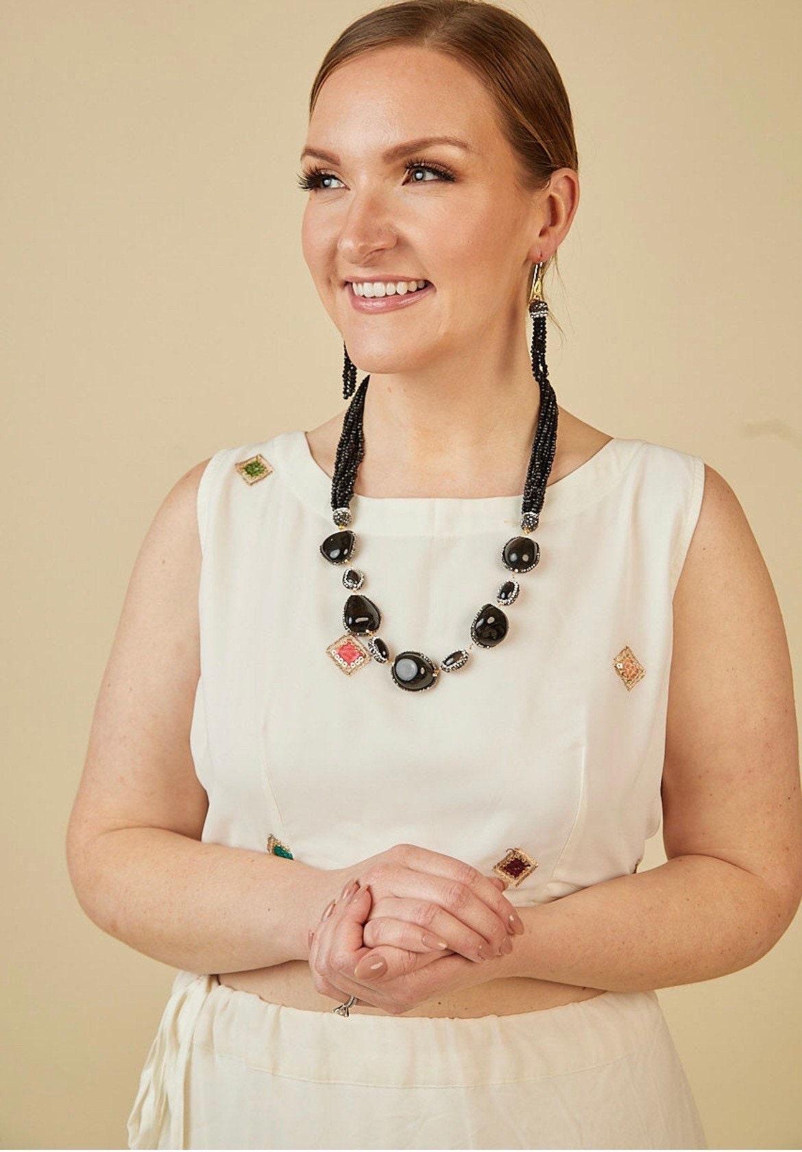 Black Long Necklace/ Indian Long Necklace / Indian Jewelry/ Indian Necklace/ / Pakistani Jewelry / Mala Necklace/ Beaded Necklace