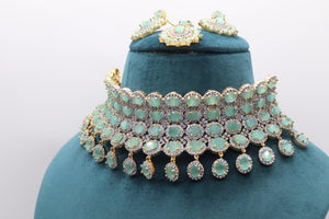 Mint CZ Gold Choker • Diamond Choker •American Diamond Necklace Set • Pakistani Jewelry • Jewelry • CZ Choker Necklace