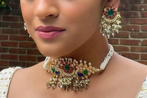 Navratan Jadau Choker Necklace | Pacchi Kundan Choker | Indian Jewelry | Pakistani Jewelry | Kundan Necklace | Kundan Jewelry