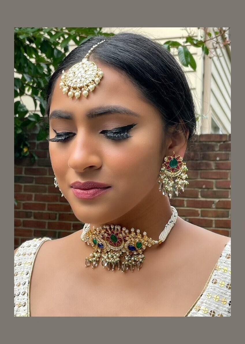 Navratan Jadau Choker Necklace | Pacchi Kundan Choker | Indian Jewelry | Pakistani Jewelry | Kundan Necklace | Kundan Jewelry