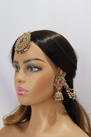 Sold Out Navratan Bahubali Earrings Tikka Indian Jewelry Polki Earrings Pakistani Jewelry Punjabi Earrings Punjabi Jewelry Earchain Earrings